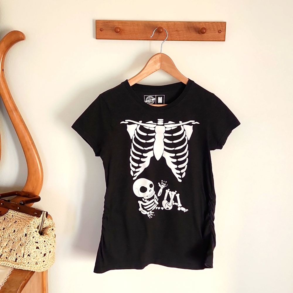 Halloween Skeleton Mommy and Baby Maternity shirred T-shirt (Size Medium)